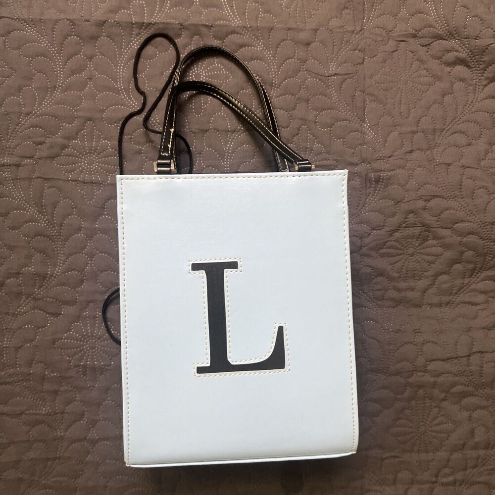 Baby Blue Initial L Personalized Faux Leather Tote Bag Fashion Handbag Gift Chic